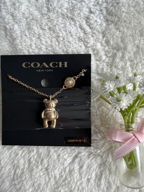 Coach 3D Teddy Bear Charm Necklace Gold